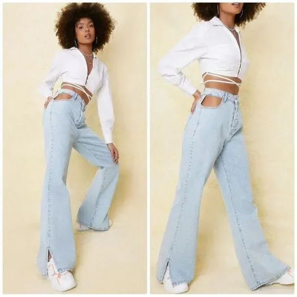 NWT Nasty Gal High Waist Wide Leg Cut Out Jeans - Picture 11 of 11